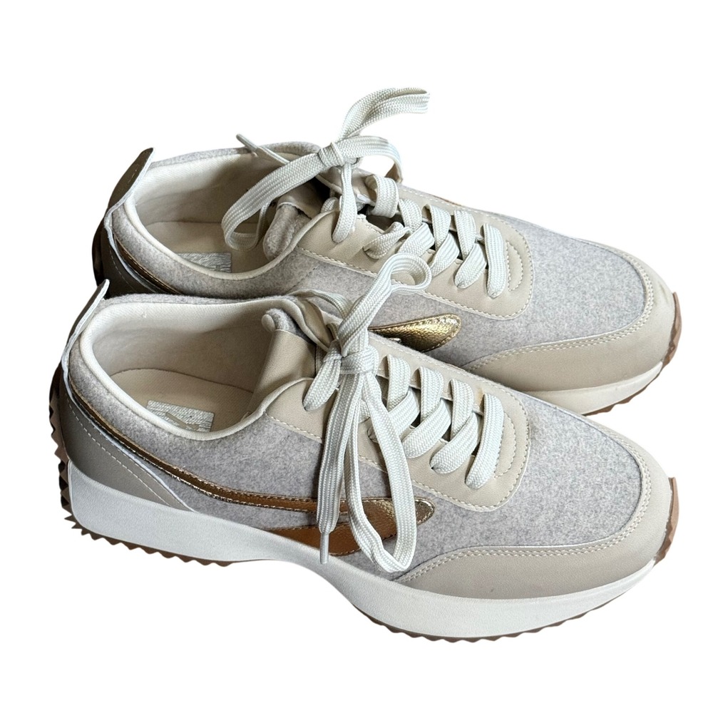 DV Dolca Vida Bossy Women Beige Gold Metallic Platform Jogger Sneakers‎ Size 8.5